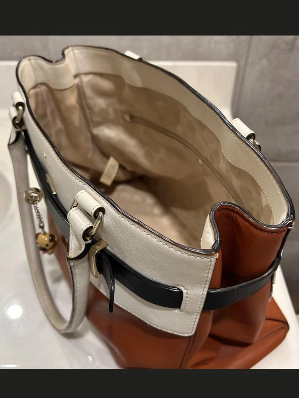 Kate Spade Bourbon Street Jennie leather satchel cognac black cream